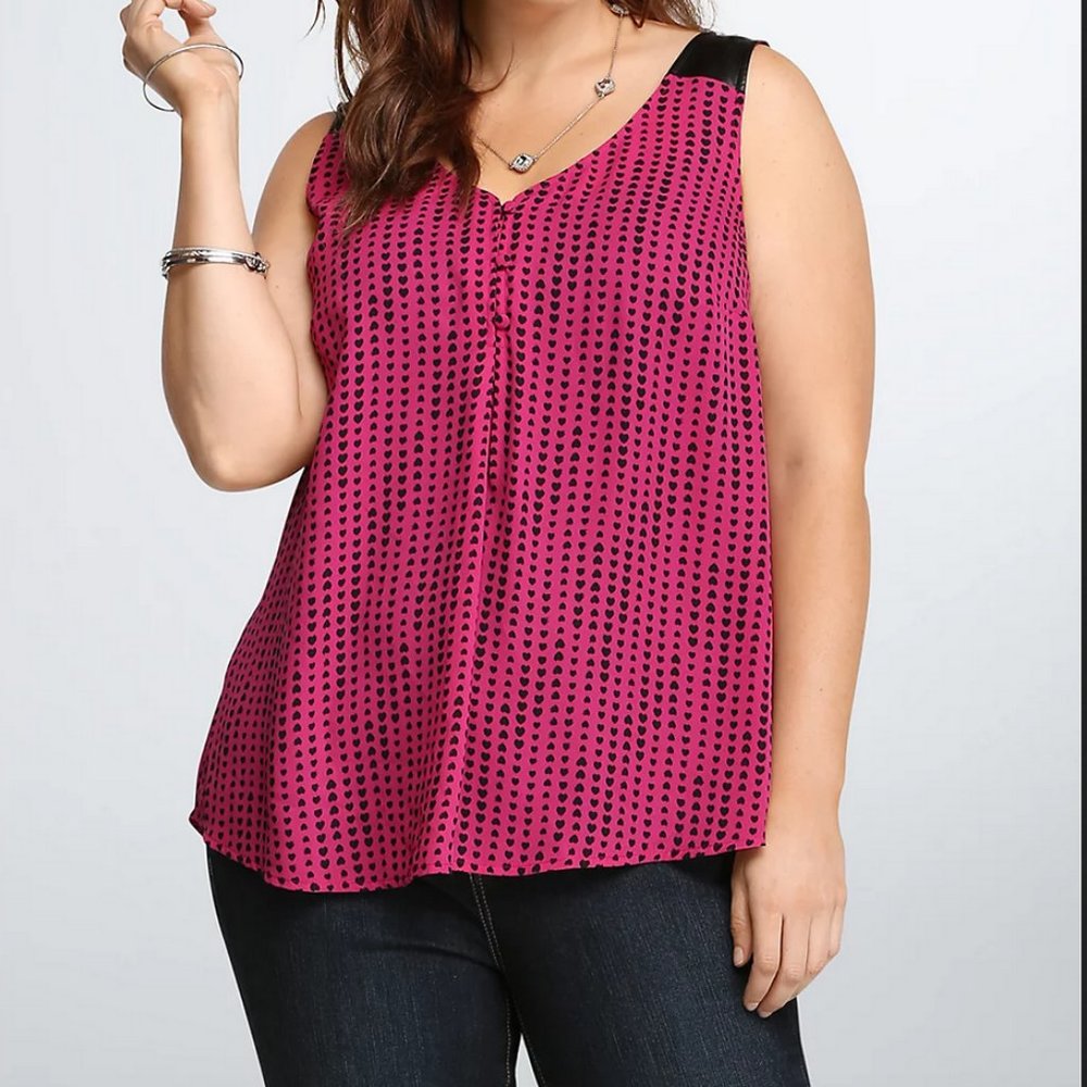 Pink & Black Sheer Torrid Top w/Faux Leather Trim